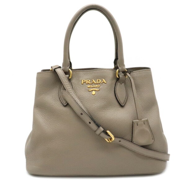 12090892 Prada 2WAY Leather Shoulder Bag Greige