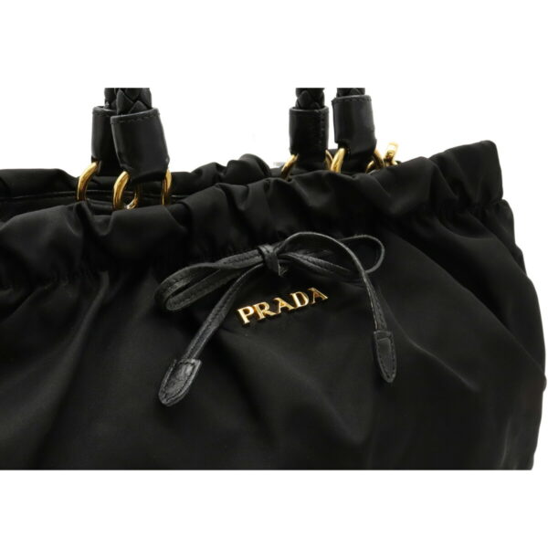 12100135 7 Prada Ribbon 2WAY Nylon Leather Handbag Nero Black