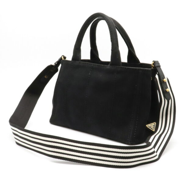 12100140 1 Prada Canapa 2WAY Striped Tote Bag Nero Black