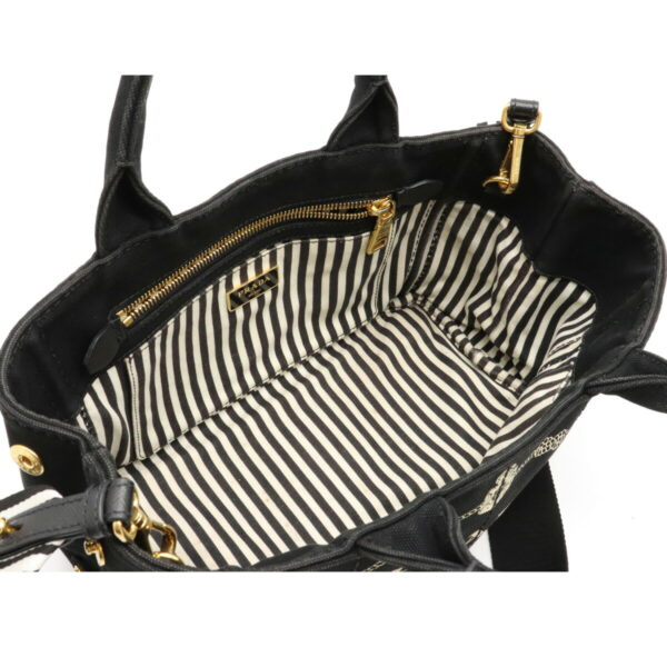 12100140 4 Prada Canapa 2WAY Striped Tote Bag Nero Black