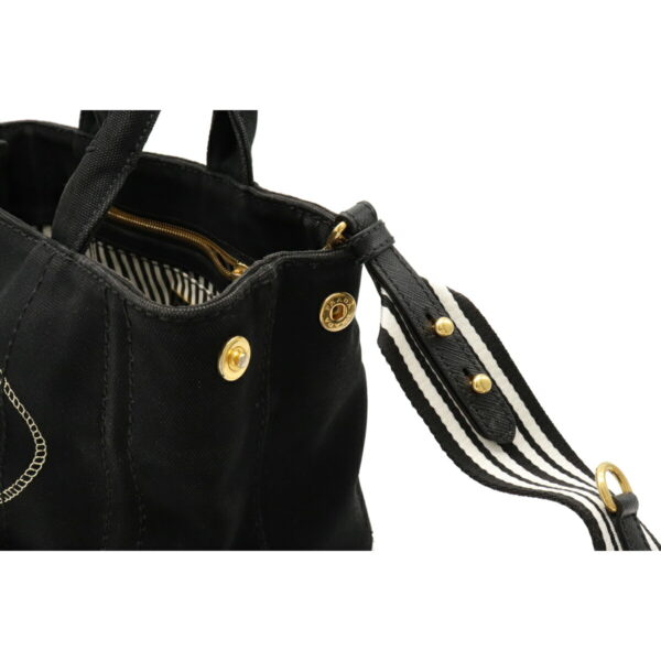 12100140 6 Prada Canapa 2WAY Striped Tote Bag Nero Black