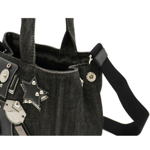 12100319 4 Prada Canapa Denim Robot 2WAY Tote Bag Nero Black