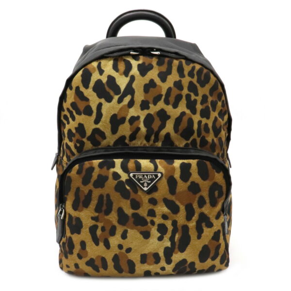 12100353 Prada Nylon Leopard Pattern Rucksack Miele Brown