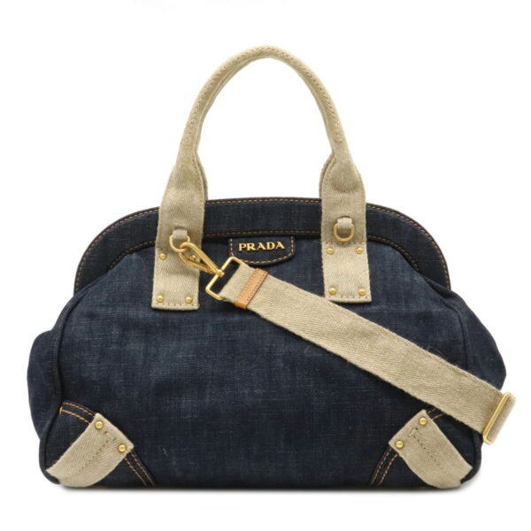 12100481 Prada 2WAY Denim Canvas Mini Bag Bleu Blue Beige