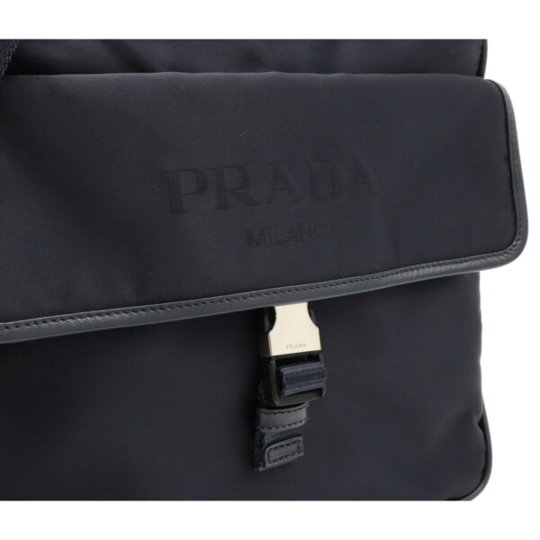 12100699 7 Prada Logo Jacquard Nylon Leather Messenger Bag Bleu Dark Navy