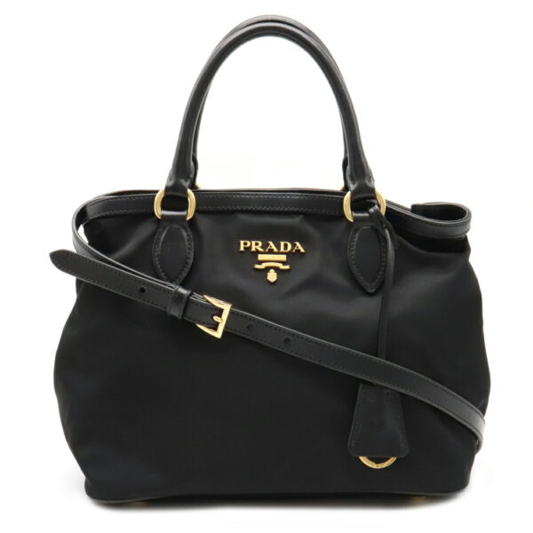 12100701 Prada 2WAY Nylon Leather Handbag Nero Black