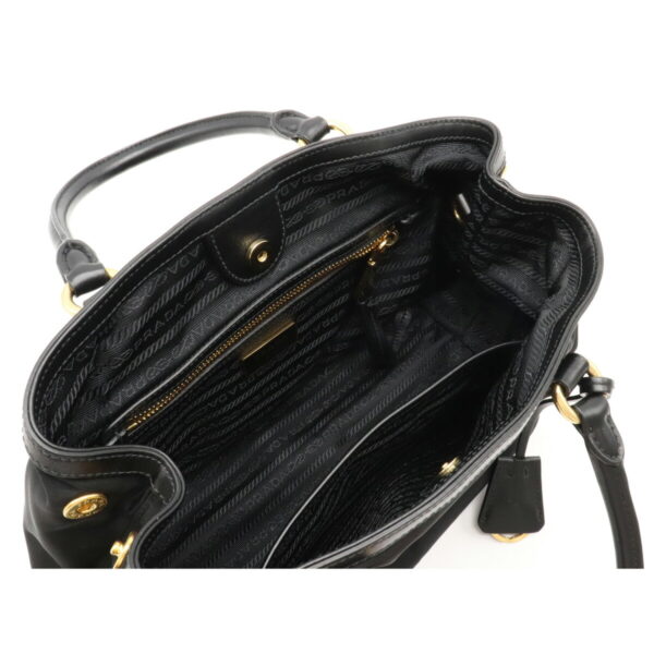 12100701 4 Prada 2WAY Nylon Leather Handbag Nero Black