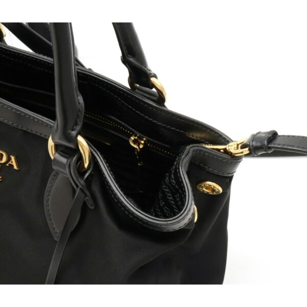 12100701 5 Prada 2WAY Nylon Leather Handbag Nero Black