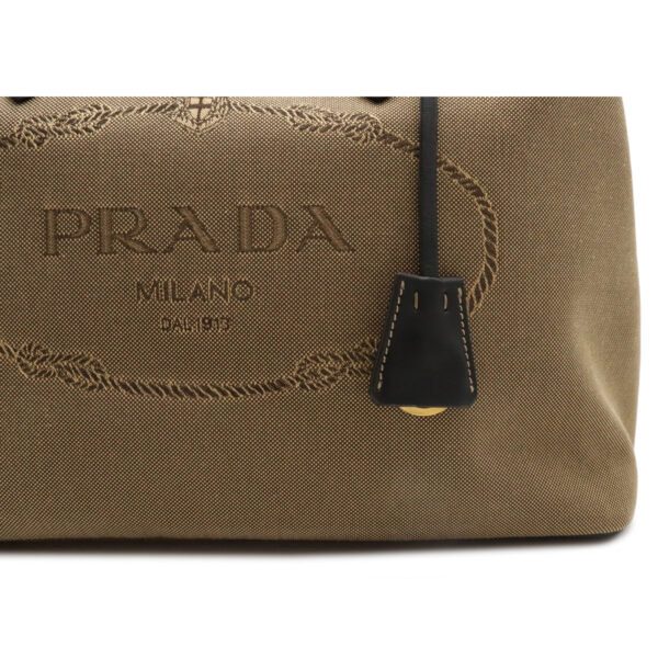 12100804 8 Prada 2WAY Logo Jacquard Leather Tote Bag Khaki Beige Black