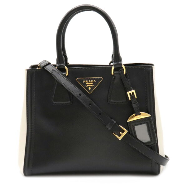 12100810 Prada 2WAY Saffiano Leather Handbag Nero Black Ivory Bicolor