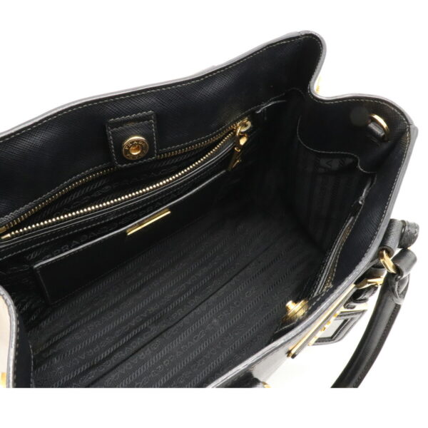 12100810 4 Prada 2WAY Saffiano Leather Handbag Nero Black Ivory Bicolor