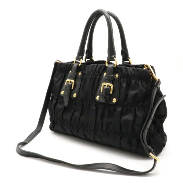 12100811 1 Prada 2WAY Gathered Leather Handbag Nero Black