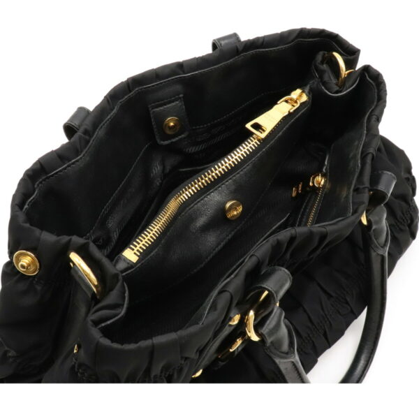 12100811 4 Prada 2WAY Gathered Leather Handbag Nero Black