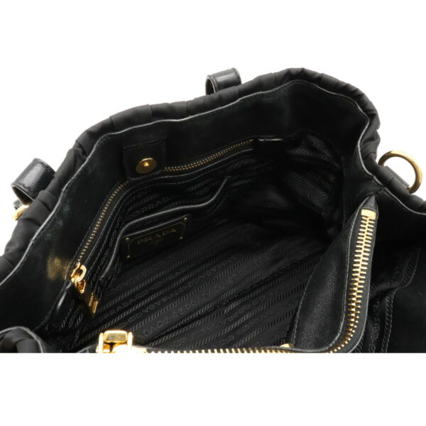 12100811 5 Prada 2WAY Gathered Leather Handbag Nero Black