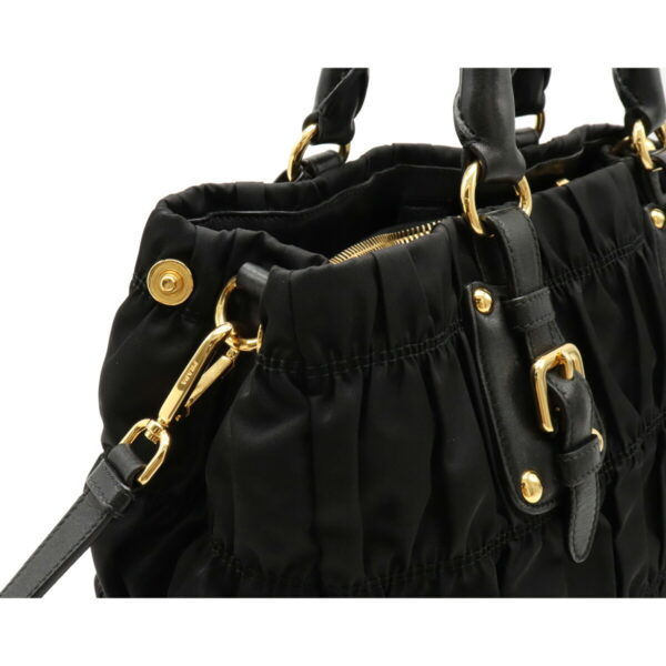 12100811 6 Prada 2WAY Gathered Leather Handbag Nero Black