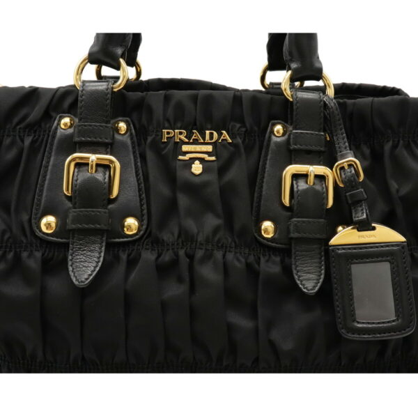 12100811 8 Prada 2WAY Gathered Leather Handbag Nero Black