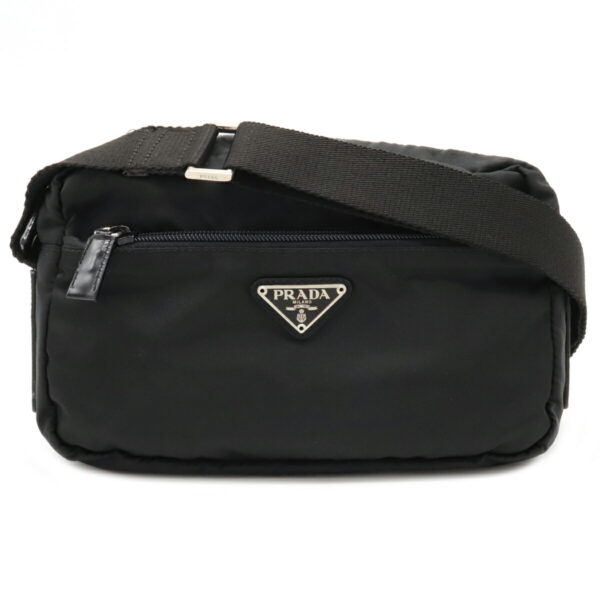 12100974 Prada Diagonal Nylon Leather Pochette Nero Black