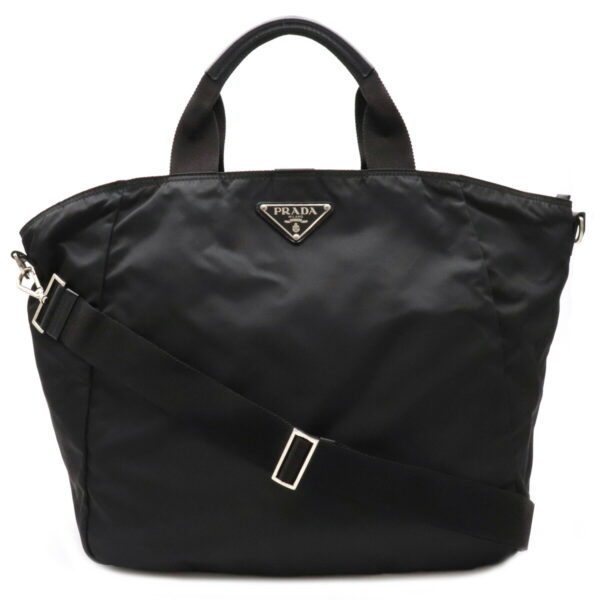 12100987 Prada 2WAY Nylon Leather Tote Bag Nero Black