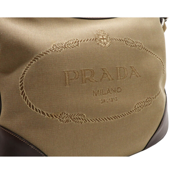 12101016 6 Prada Logo Jacquard Leather Crossbody Bag Khaki Beige Brown