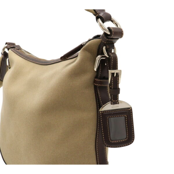 12101016 7 Prada Logo Jacquard Leather Crossbody Bag Khaki Beige Brown