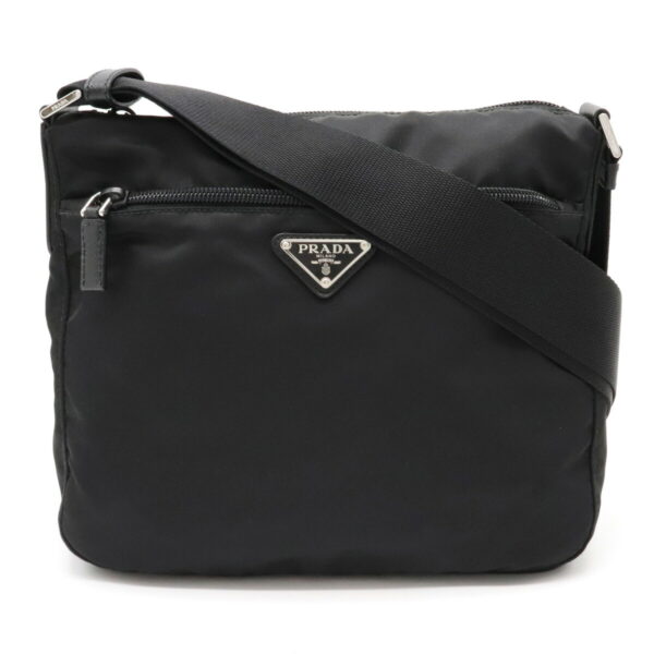 12101137 Prada Diagonal Nylon Leather Shoulder Bag Nero Black