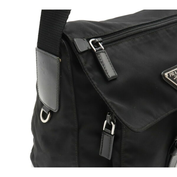 12101483 5 Prada Diagonal Nylon Leather Messenger Bag Nero Black