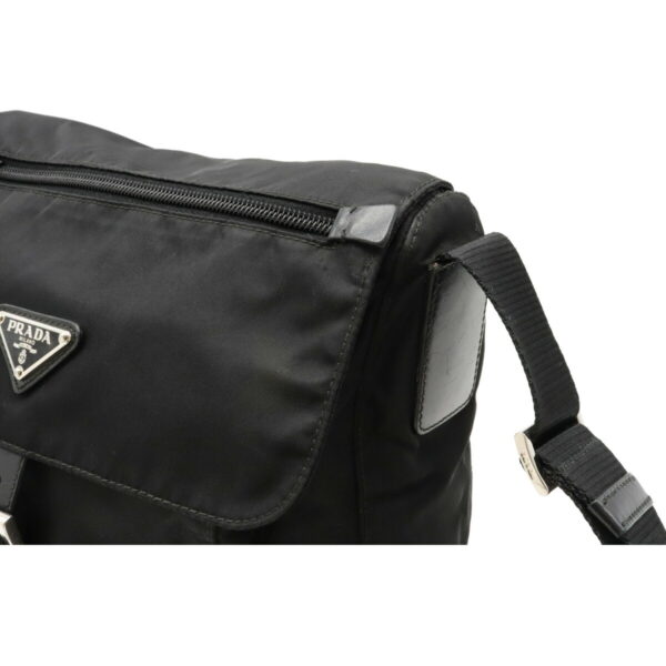 12101483 6 Prada Diagonal Nylon Leather Messenger Bag Nero Black