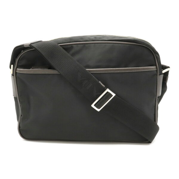 12101491 Prada Jacquard Nylon Leather Shoulder Bag Black Brown