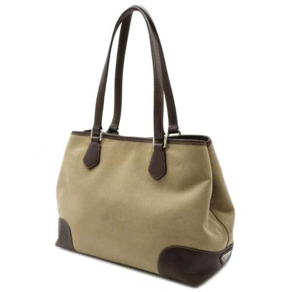 12101496 1 Prada Logo Jacquard Leather Tote Bag Khaki Beige Brown