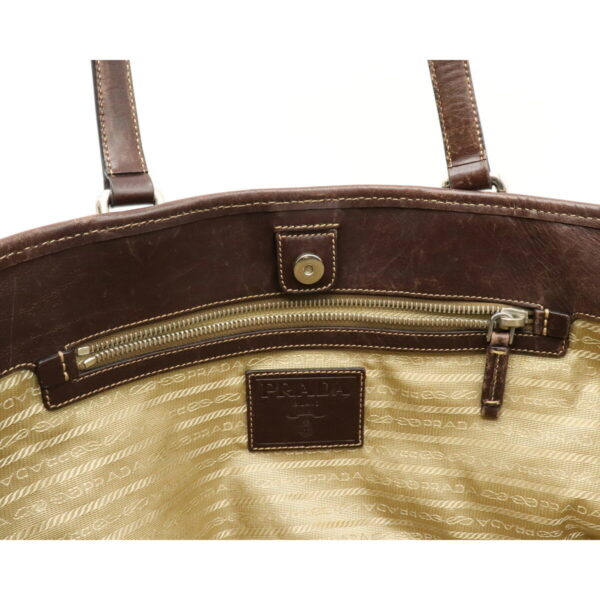 12101496 5 Prada Logo Jacquard Leather Tote Bag Khaki Beige Brown