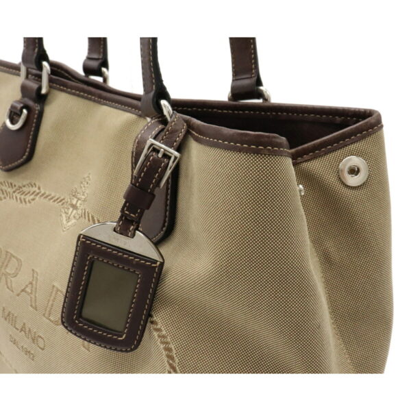 12101496 6 Prada Logo Jacquard Leather Tote Bag Khaki Beige Brown