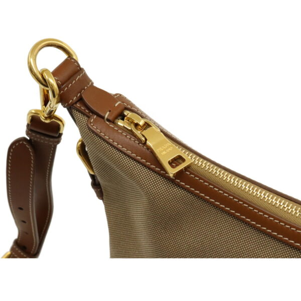 12101613 5 Prada Jacquard Canvas Leather Crossbody Bag Khaki Beige Brown