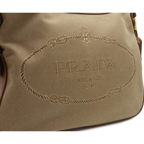 12101613 6 Prada Logo Jacquard Leather Crossbody Bag Khaki Beige Brown