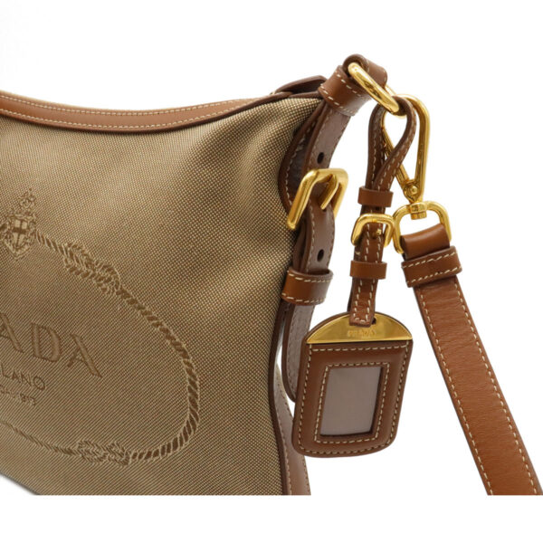 12101613 7 Prada Logo Jacquard Leather Crossbody Bag Khaki Beige Brown