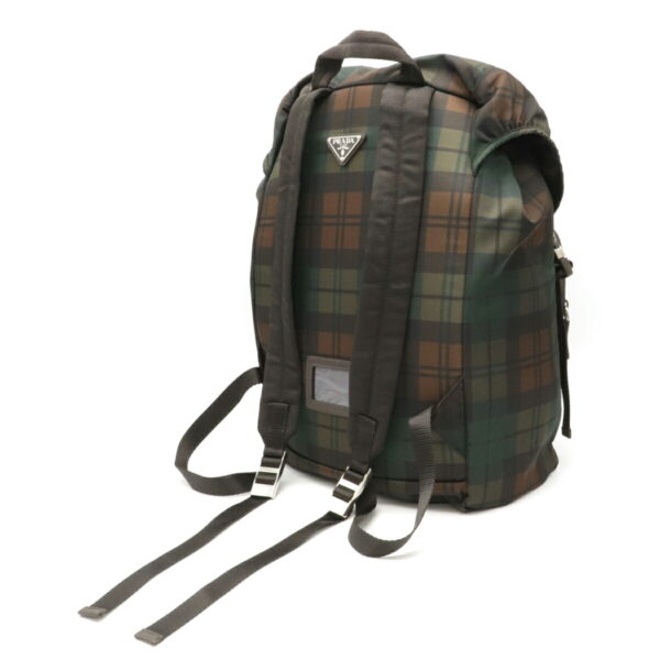 12101681 1 Prada Check Nylon Leather Rucksack Green Brown