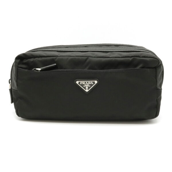 12101694 Prada W Zip Nylon Pouch Nero Black