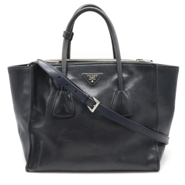 12101739 Prada 2WAY Leather Tote Bag Navy