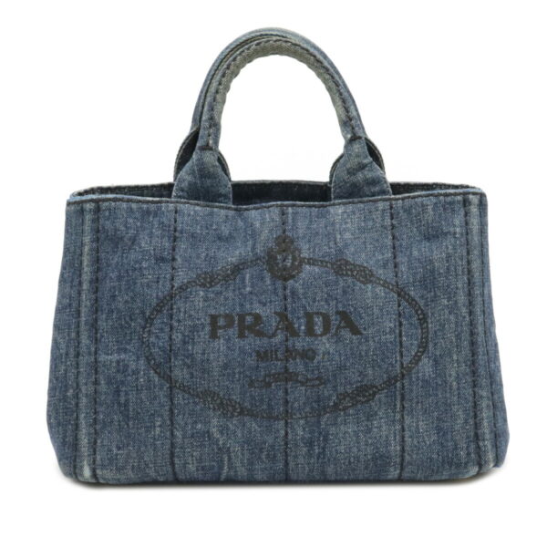 12110116 Prada Canapa Denim Tote Bag Avio Blue