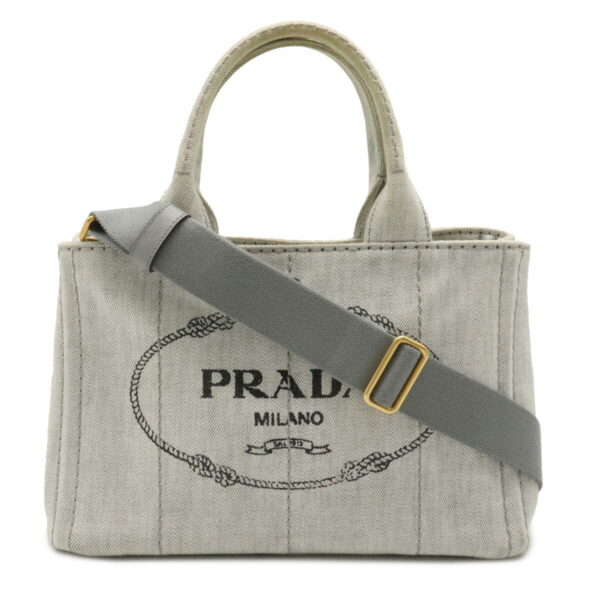 12110198 Prada Canapa 2WAY Denim Tote Bag Bianco Light Gray