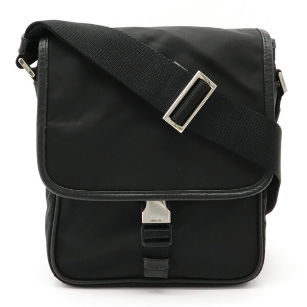 12110333 Prada Nylon Leather Crossbody Bag Nero Black