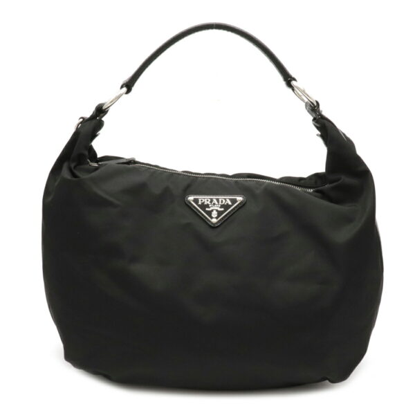 12110352 Prada Nylon Leather Shoulder Bag Nero Black