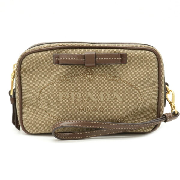 12110561 Prada Logo Jacquard Leather Multi Pouch Khaki Beige Brown