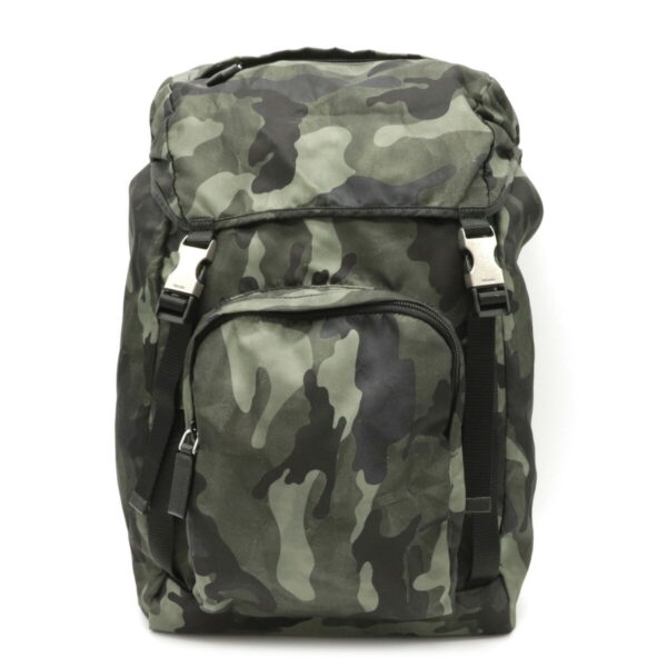 12110591 Prada Nylon Camouflage Backpack Fumo Green Multicolor