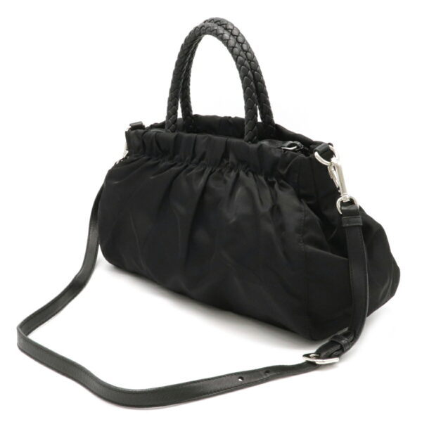 12110781 1 Prada Tessuto Bow Gathered Nylon Leather 2WAY Handbag Nero Black