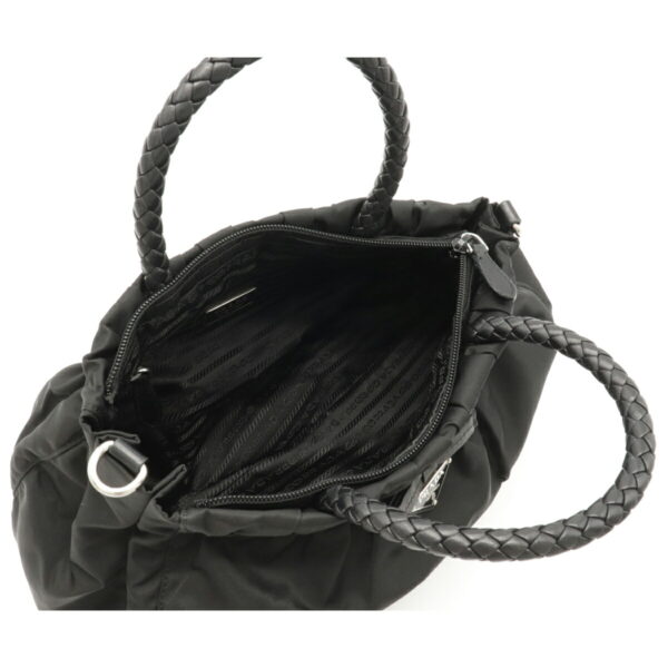 12110781 4 Prada Tessuto Bow Gathered Nylon Leather 2WAY Handbag Nero Black