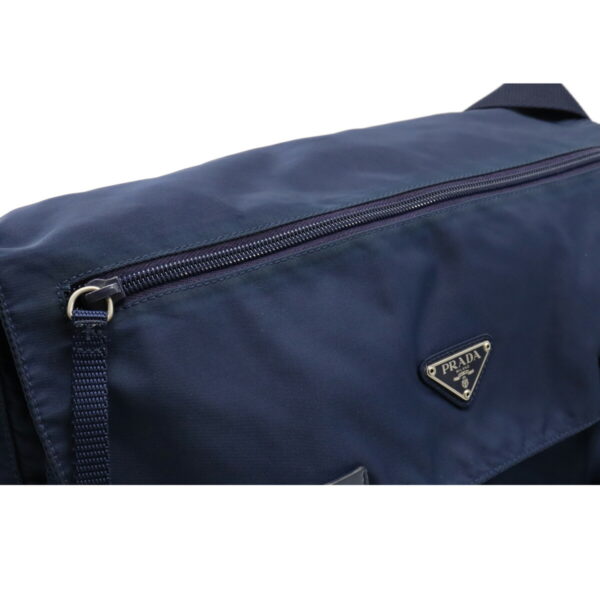 12110860 7 Prada Vela Nylon Leather Messenger Bag Navy Blue