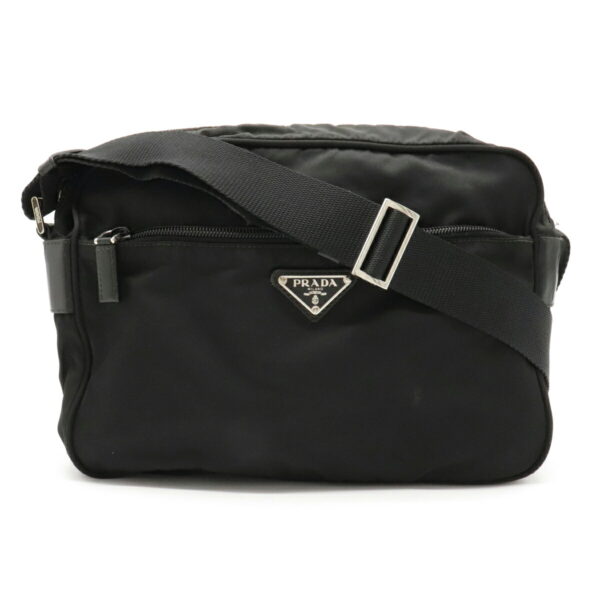 12111181 Prada Nylon Leather Crossbody Bag Nero Black