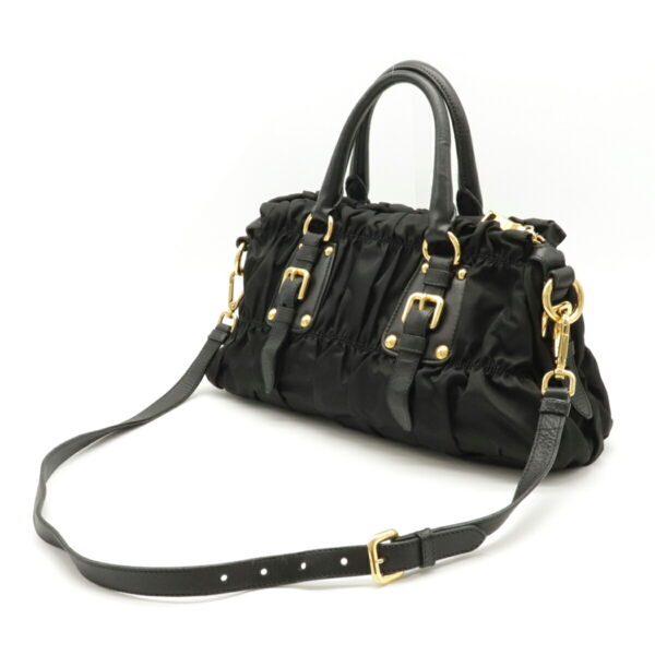 12111223 1 Prada Gathered Leather 2WAY Shoulder Bag Nero Black