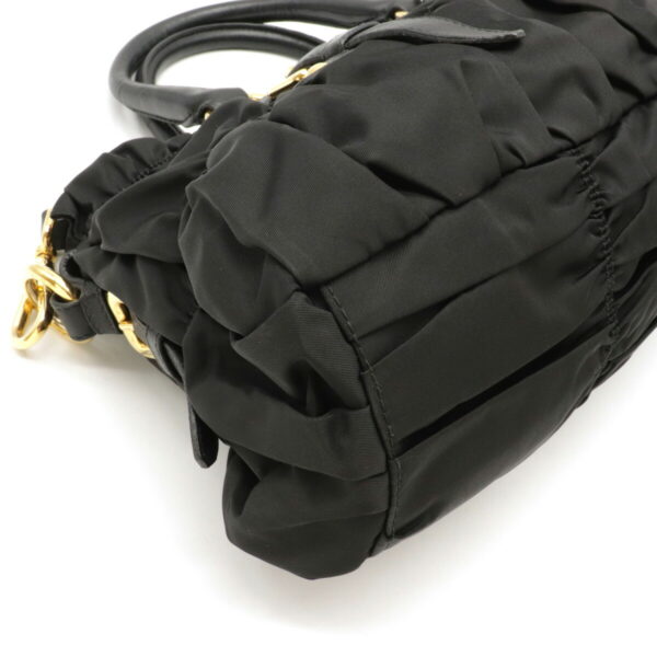 12111223 2 Prada Gathered Leather 2WAY Shoulder Bag Nero Black