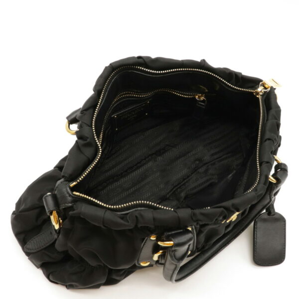 12111223 4 Prada Gathered Leather 2WAY Shoulder Bag Nero Black